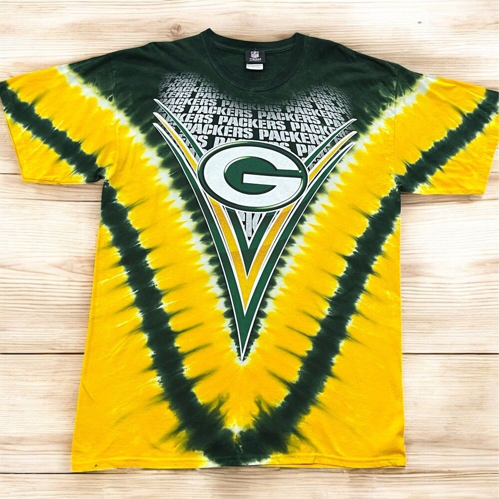 Vintage Green Bay Packers NFL Team Apparel Mens XL T-Shirt Tie Dye Green Yellow